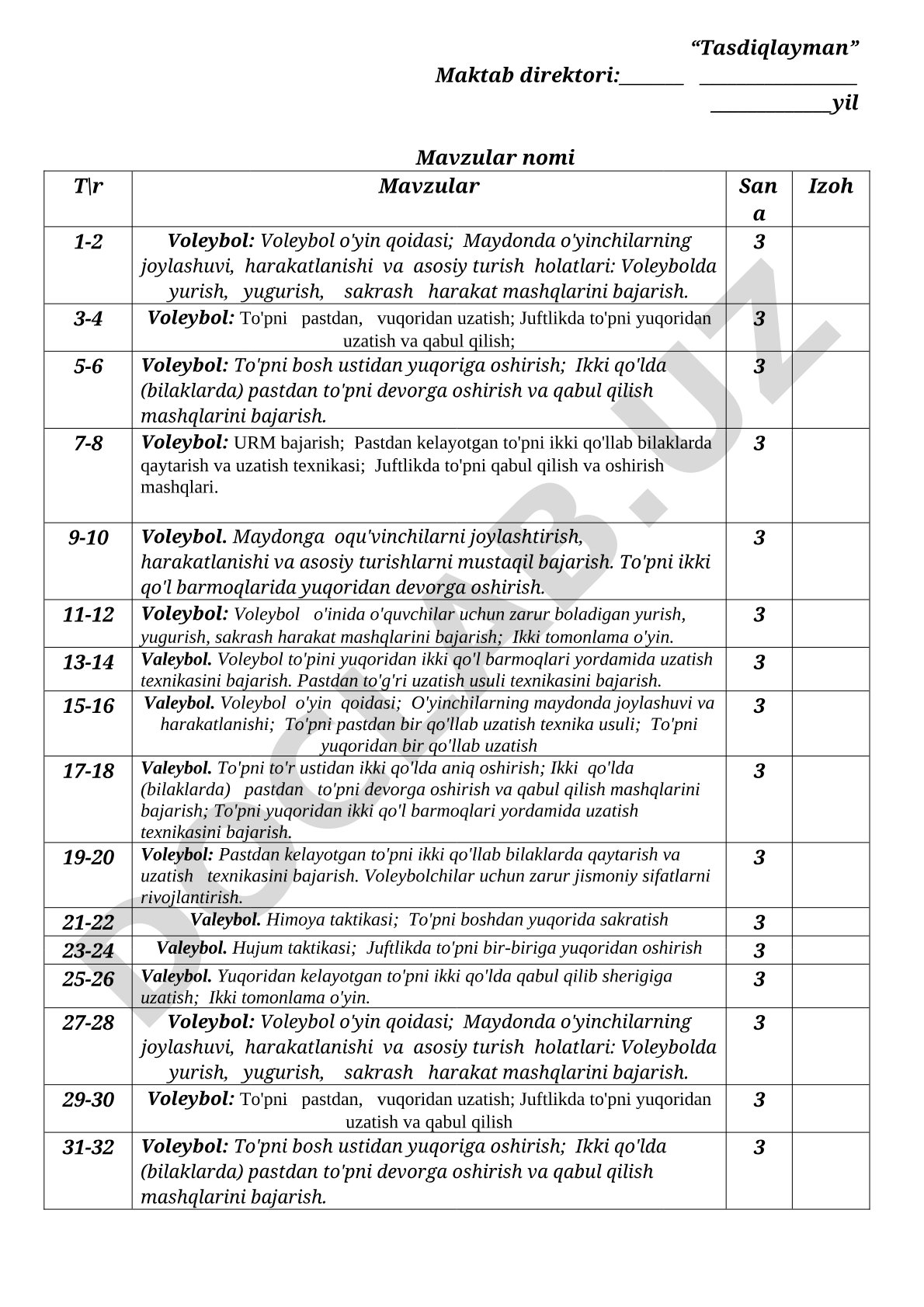 Voleybol dars ishlanmalari