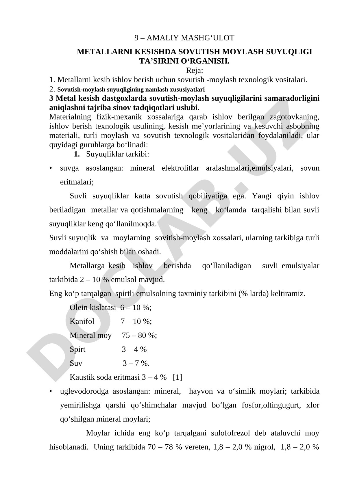 Metallarni kesishda sovutish moylash suyuqligi ta'sirini o'rganish