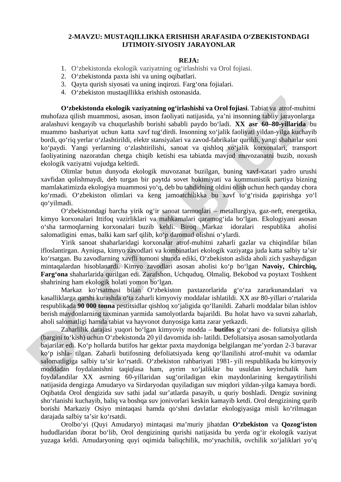 Mustaqillikka erishish arafasida O‘zbekistondagi ijtimoiy-siyosiy jarayonlar