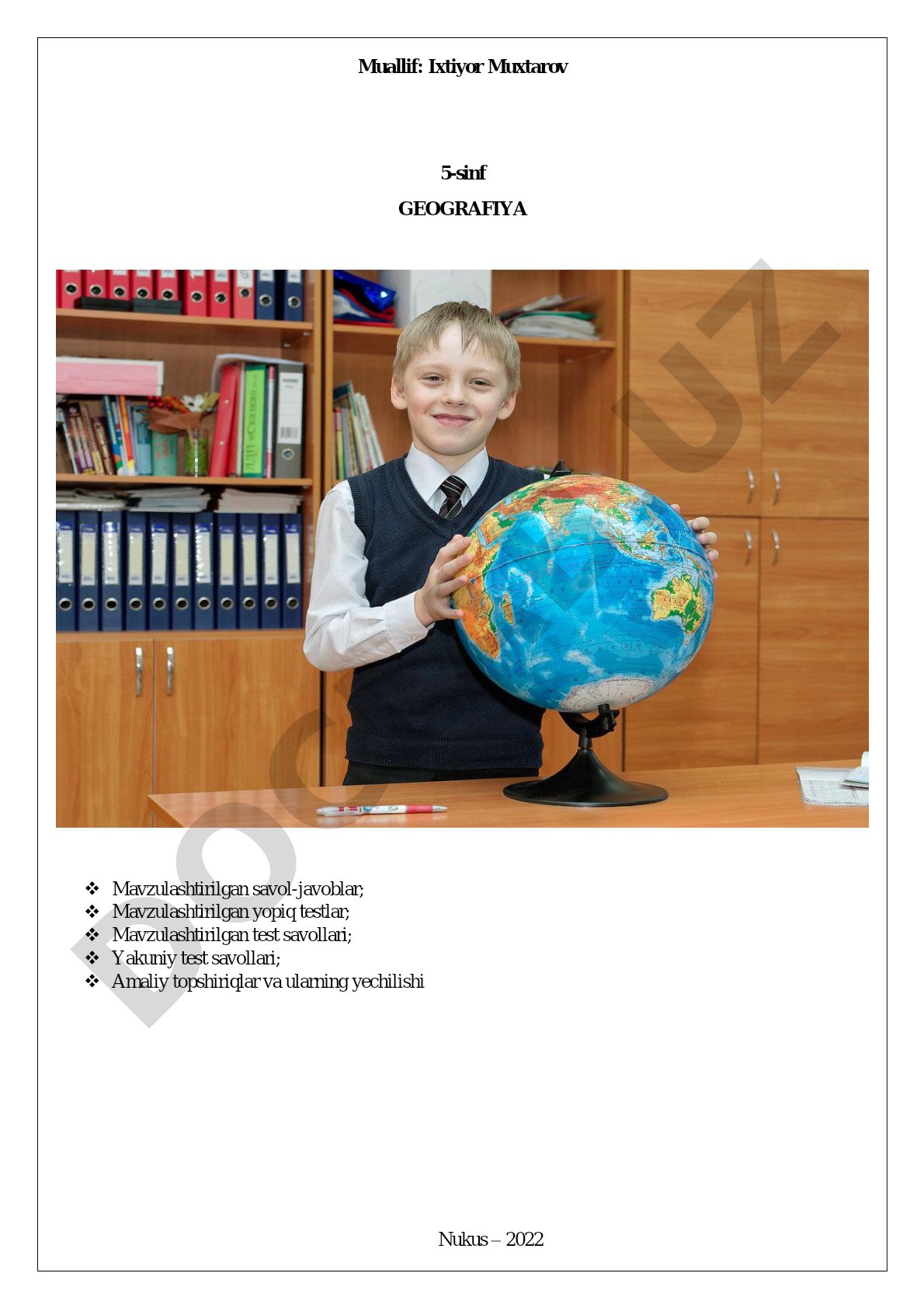 5-sinf geografiya savol-javob va testlar
