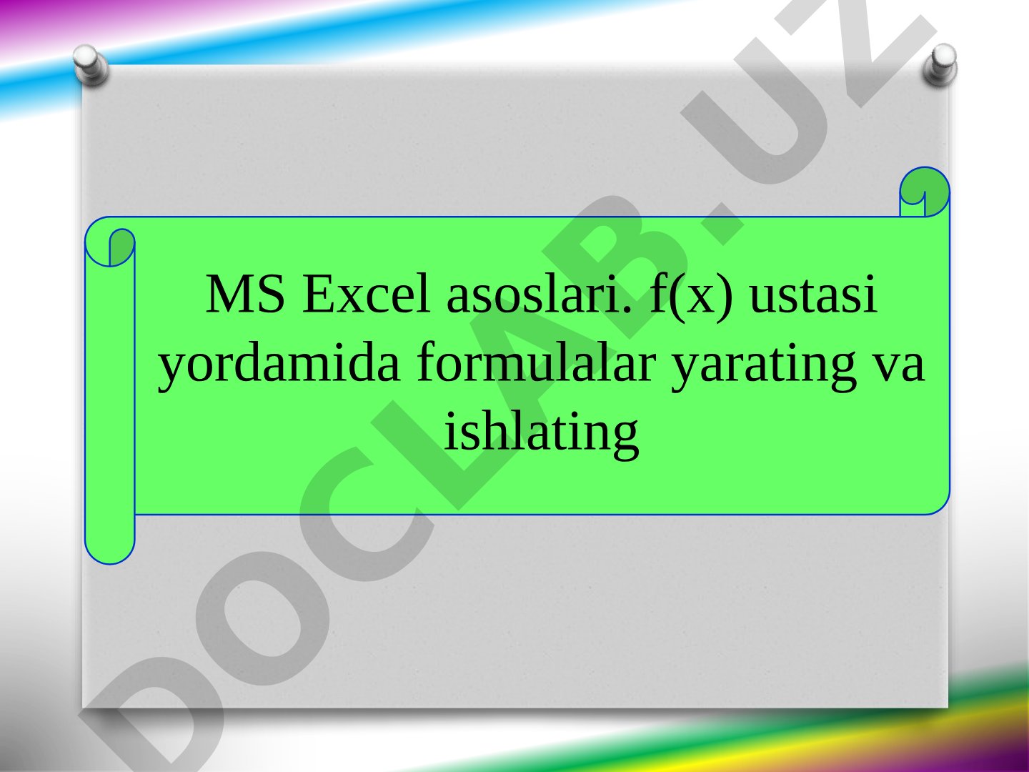 MS Excel asoslari: formulalar, diagramma va grafiklar
