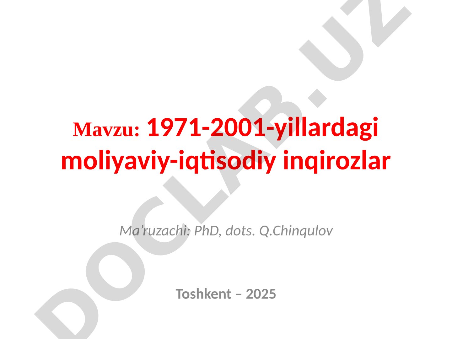 1971-2001 yillardagi moliyaviy-iqtisodiy inqirozlar haqida taqdimot, jumladan Osiyo