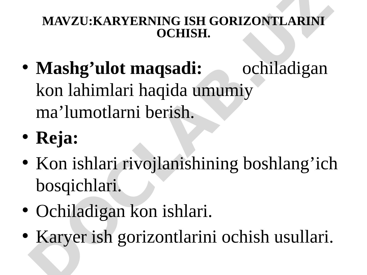 Karyerning ish gorizontlarini ochish
