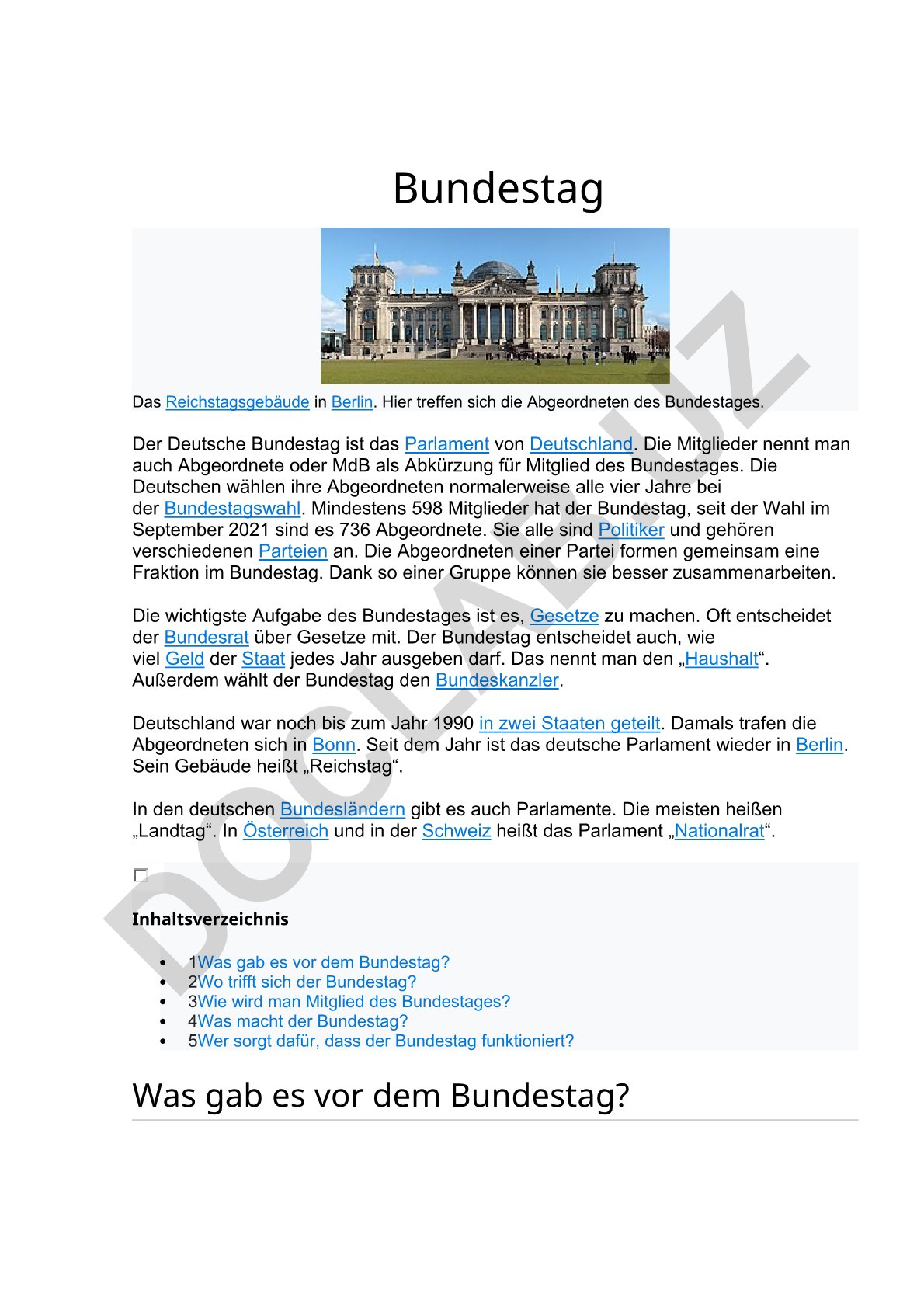 Bundestag - Germaniya parlamenti va uning vazifalari