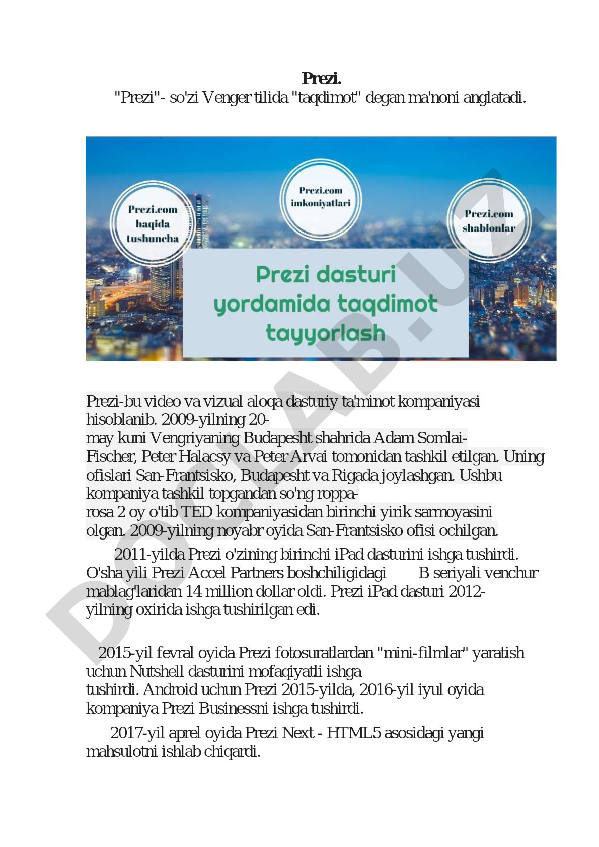 Prezi dasturiy ta'minot kompaniyasi tarixi