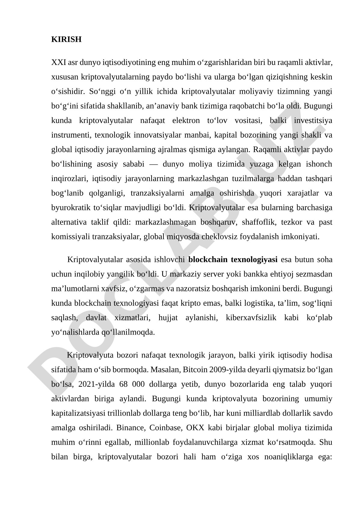 Kriptovalyutalarning paydo bo‘lishi va jahon iqtisodiyotidagi o‘rni