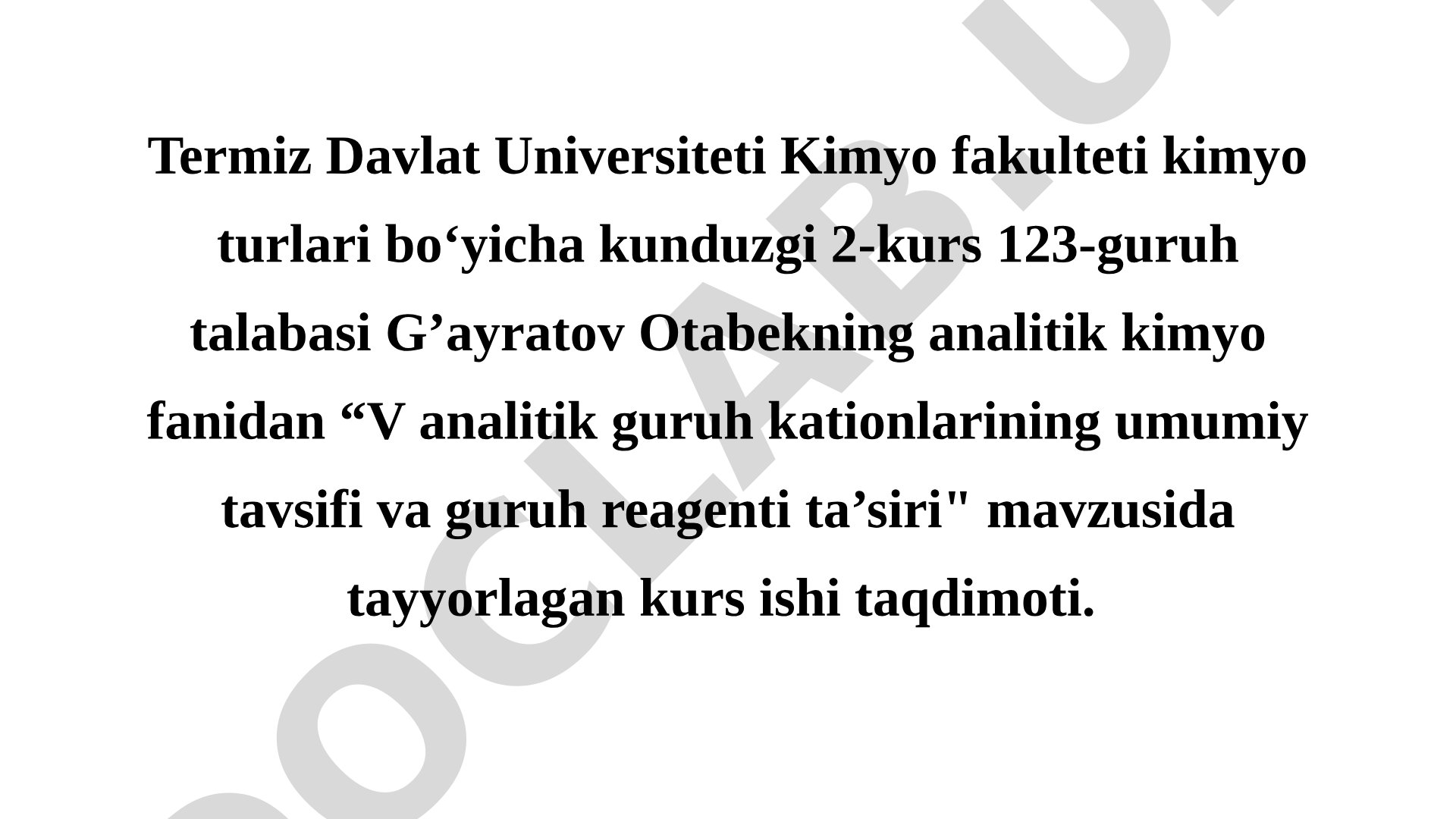 V analitik guruh kationlarining umumiy tavsifi va guruh reagenti ta’siri