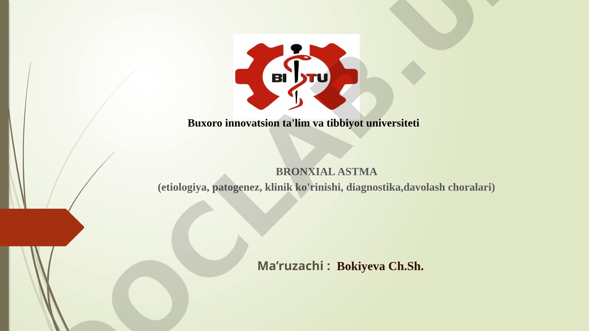 Bronxial astma (etiologiya, patogenez, klinik ko'rinishi, diagnostika, davolash choralari)