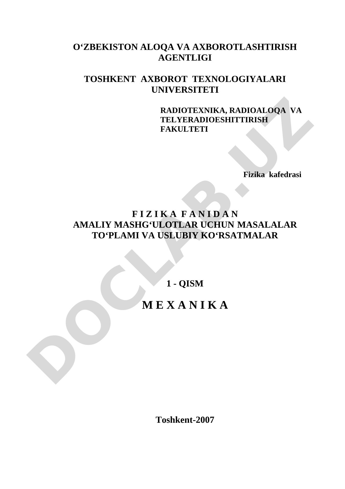Fizika fanidan mexanika