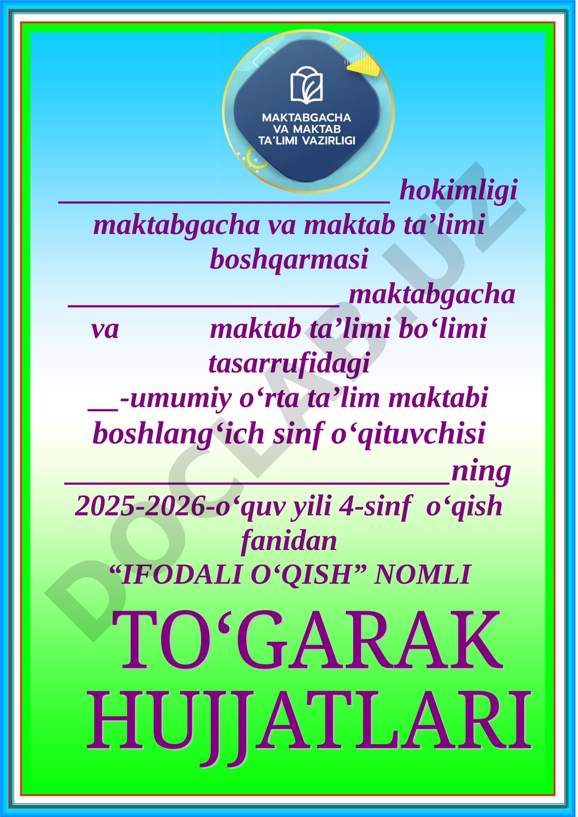 4-sinf o‘qish fanidan ifodali o‘qish to‘garagi