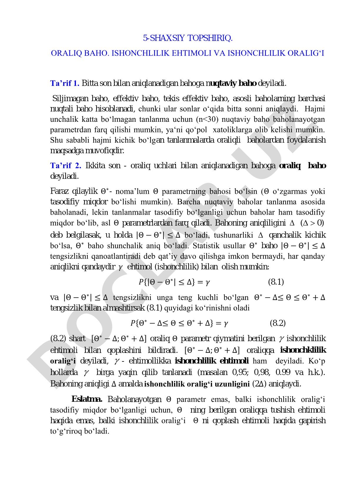 Ishonchlilik ehtimoli va ishonchlilik oralig'i
