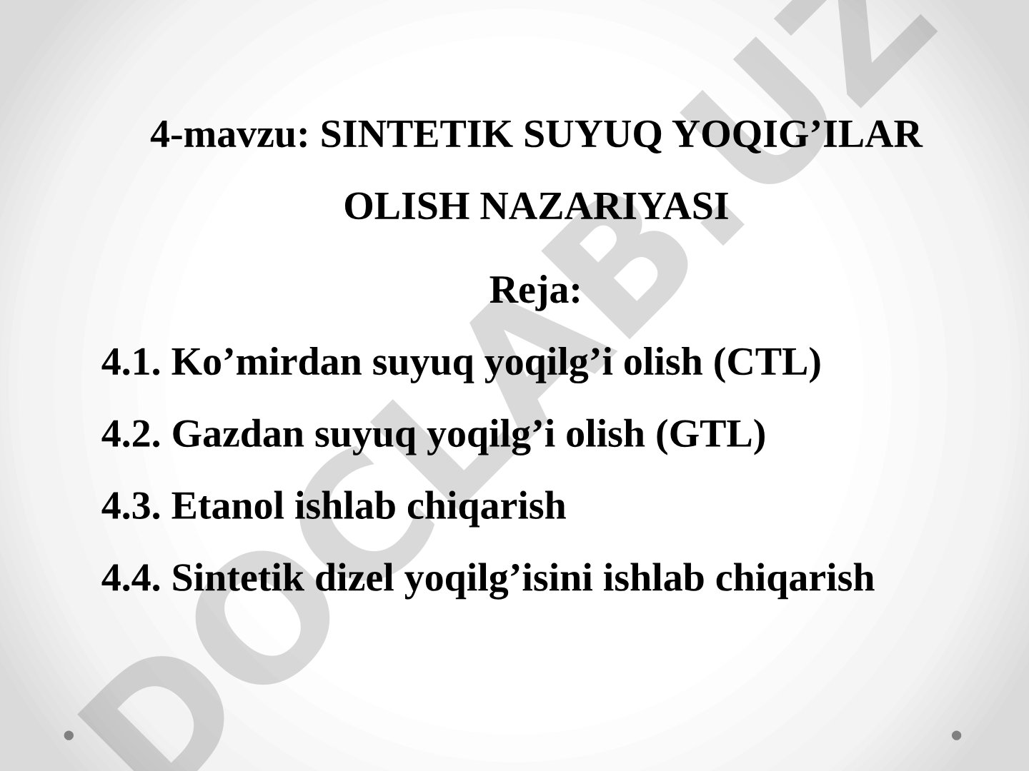 Sintetik suyuq yoqilg'ilar olish nazariyasi