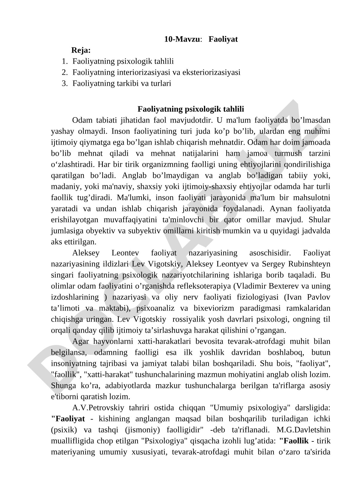 Faoliyatning psixologik tahlili