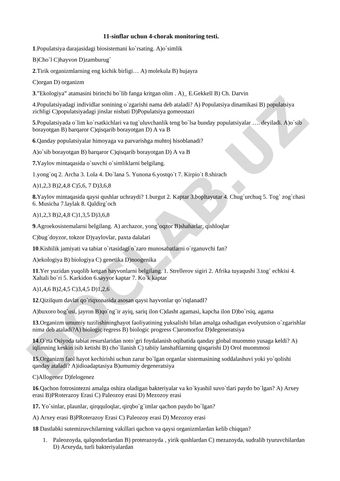 11-sinf biologiya populatsiya va ekologiya monitoring testi