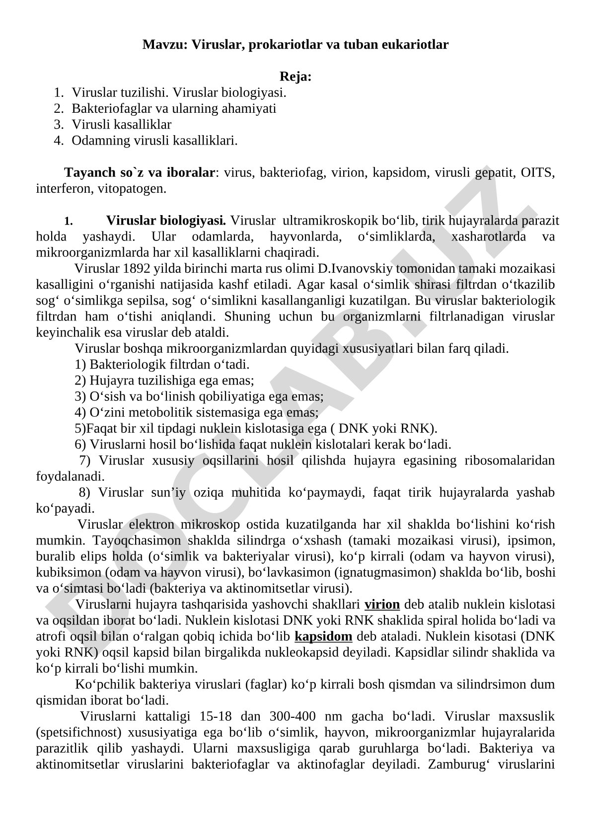 Viruslar, prokariotlar va tuban eukariotlar