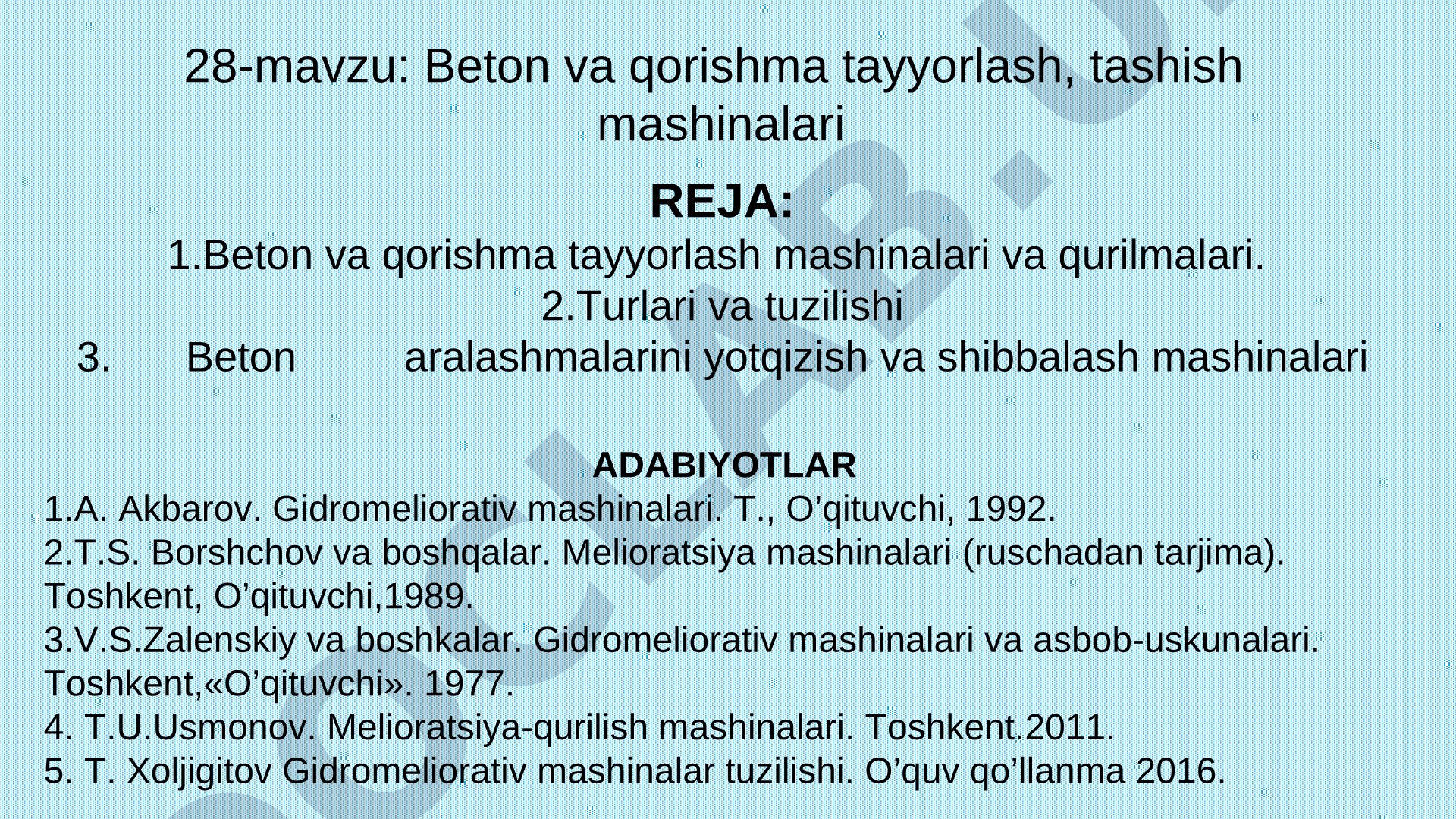 Beton va qorishma tayyorlash, tashish mashinalari