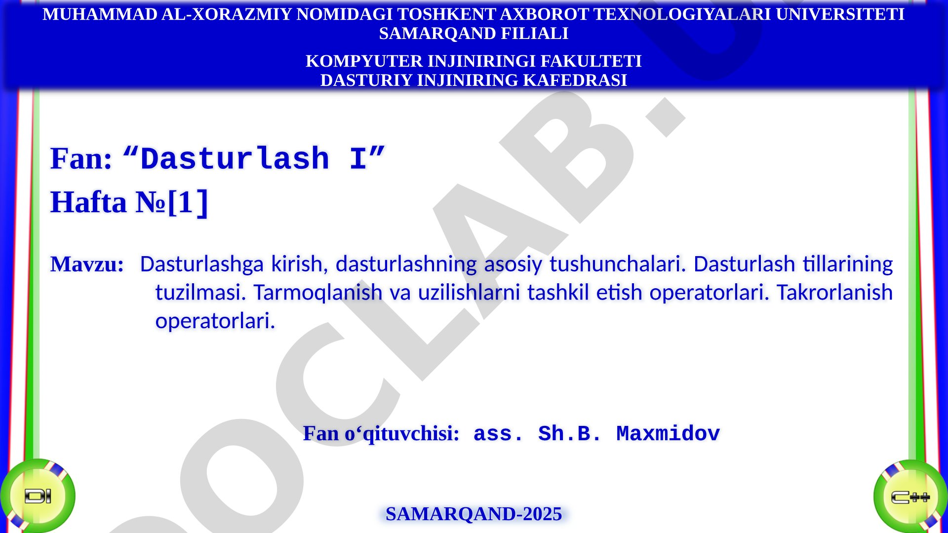 Dasturlashga kirish, dasturlashning asosiy tushunchalari