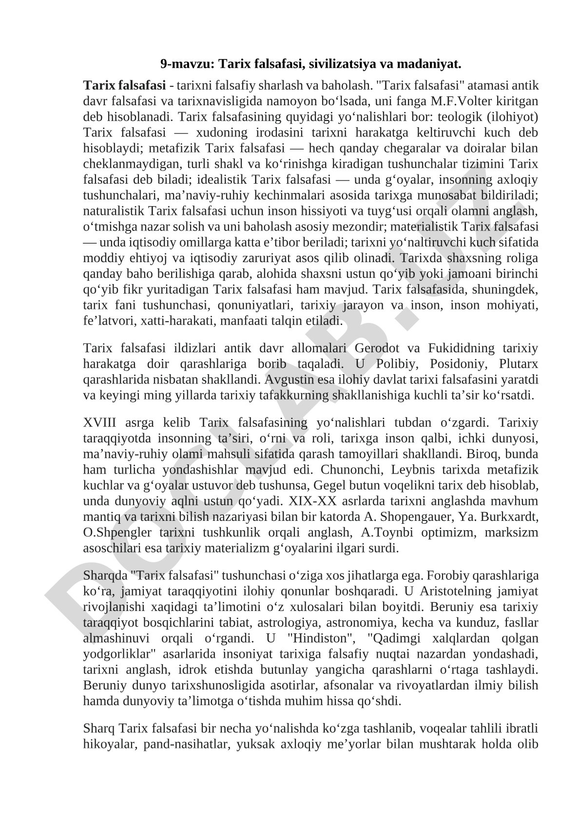 Tarix falsafasi, sivilizatsiya va madaniyat