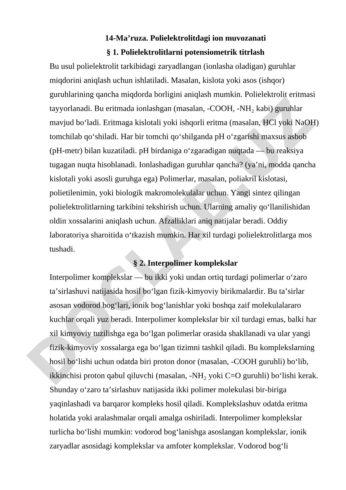 Polielektrolitdagi ion muvozanati