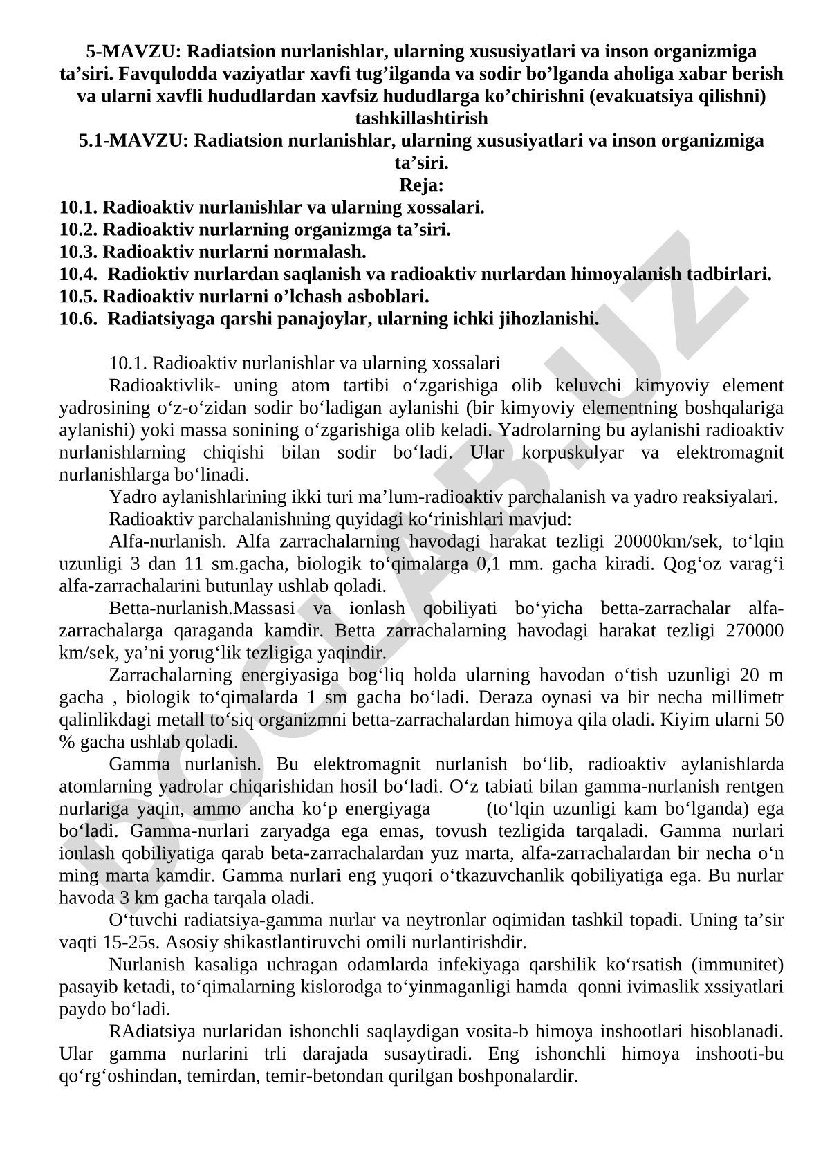 Radiatsion nurlanishlar, ularning xususiyatlari va inson organizmiga ta'siri