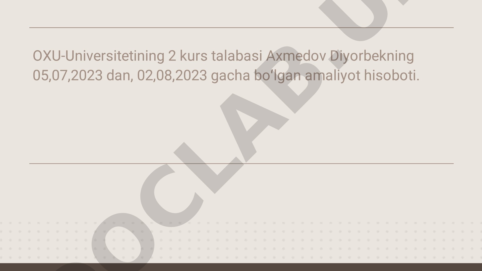 Amaliyot hisoboti: Buxoro shahri kardiologiya dispanseri va markaziy shifoxonasi