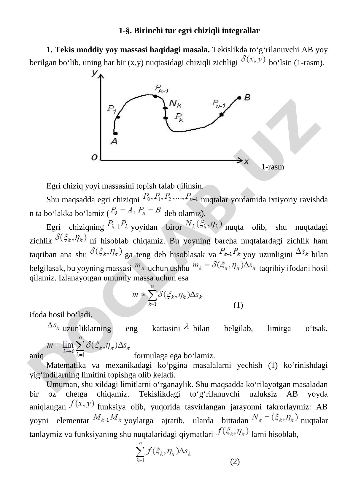 Birinchi tur egri chiziqli integrallar