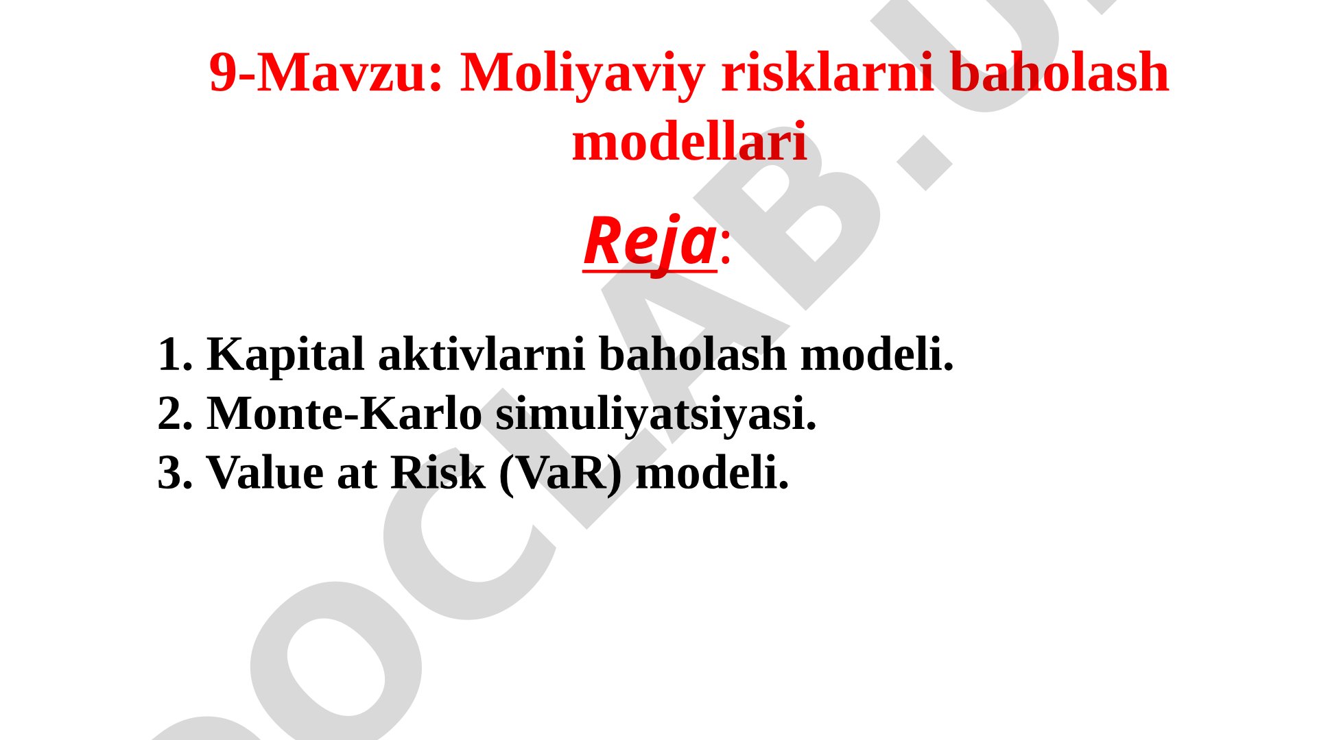 Moliyaviy risklarni baholash modellari