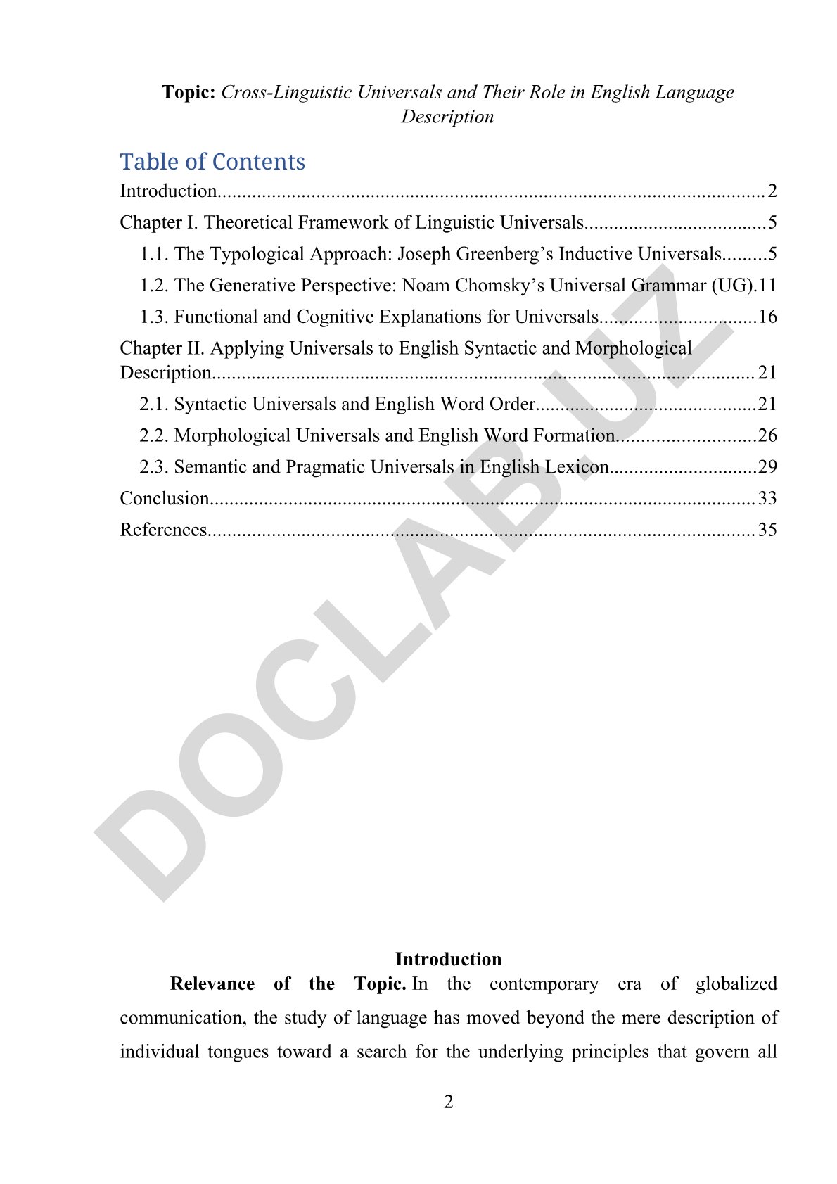 Cross-Linguistic Universals and Their Role in English Language Description