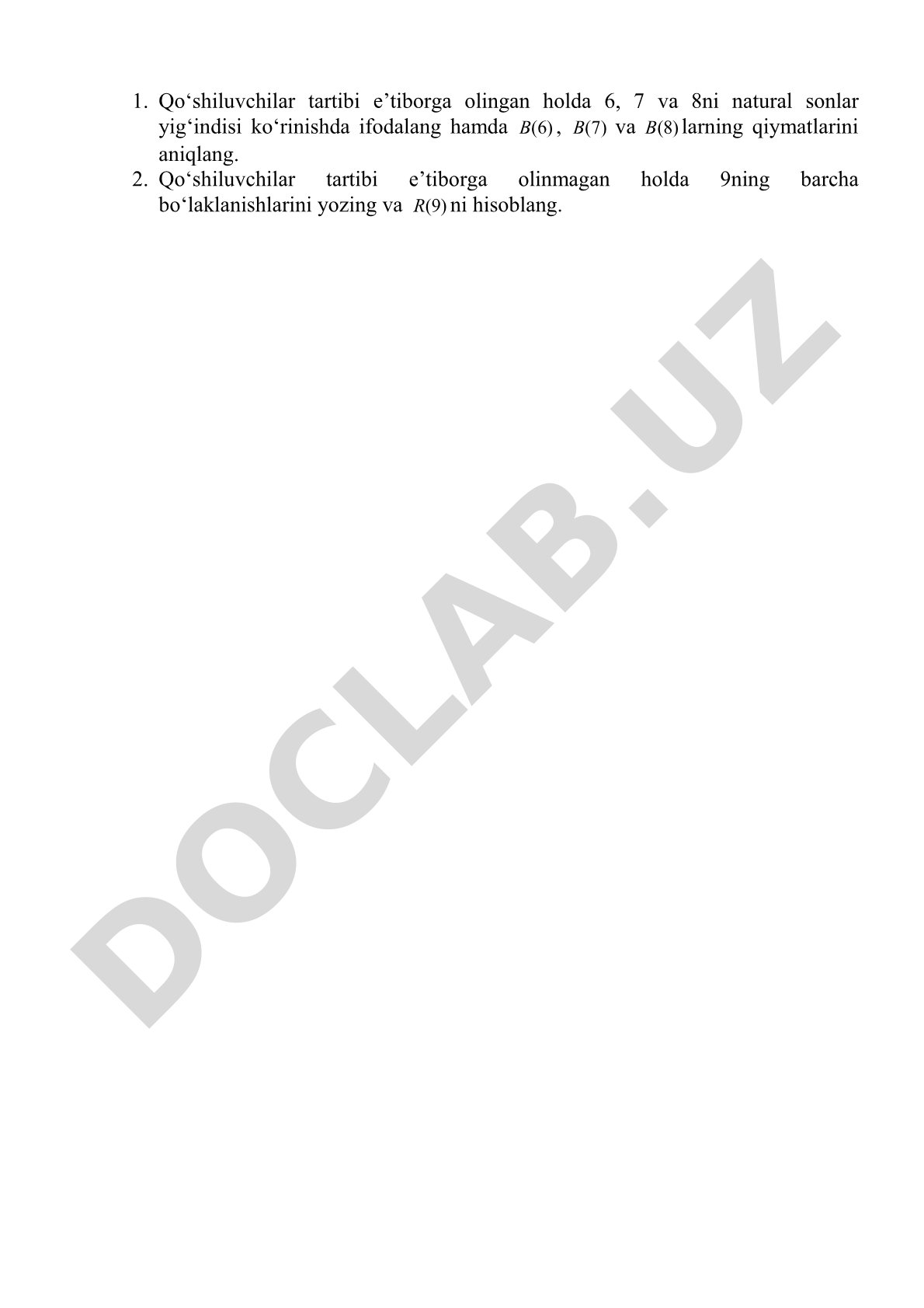 Natural sonlarning kompozitsiyalari va bo‘laklanishlari