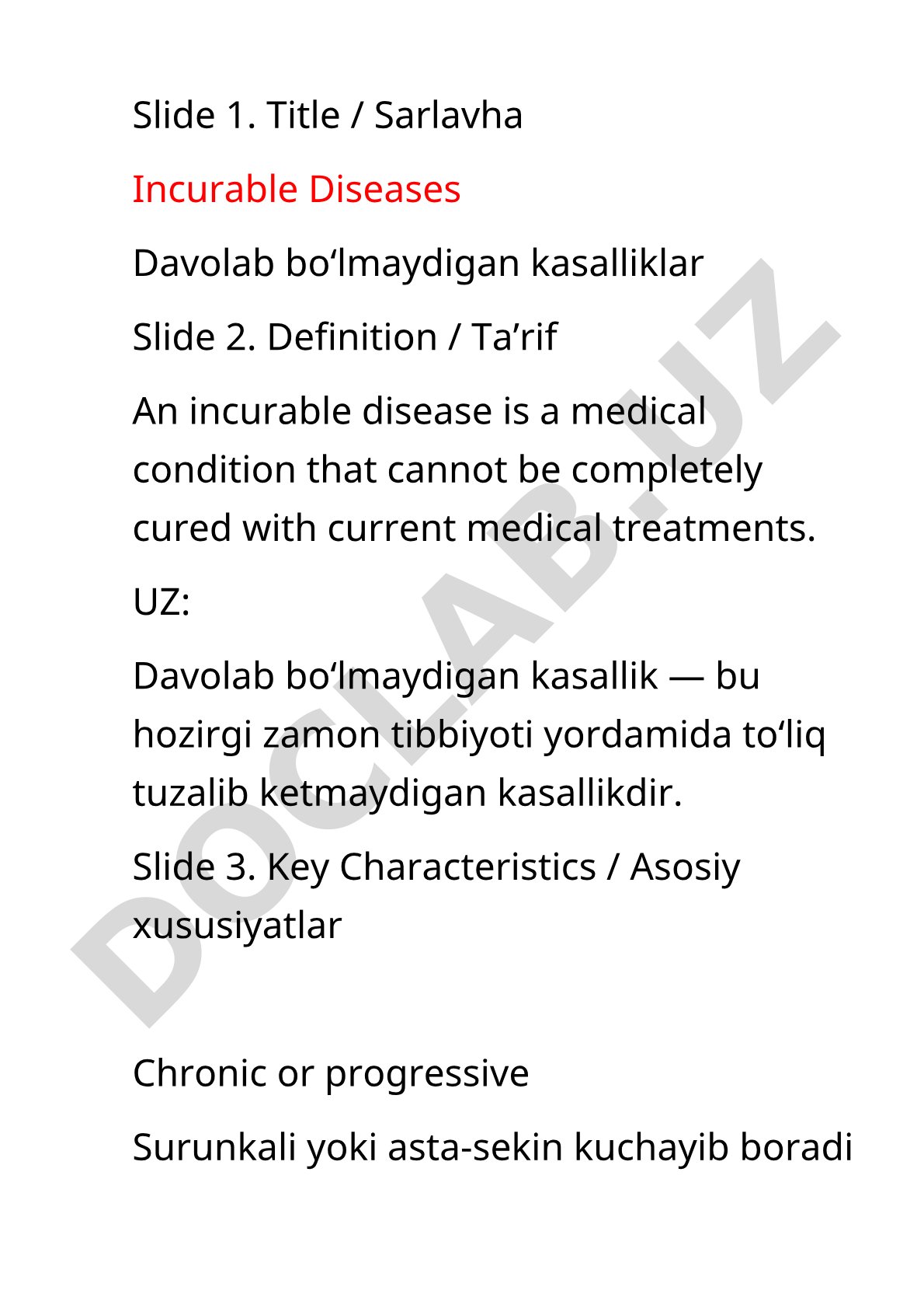 Incurable Diseases