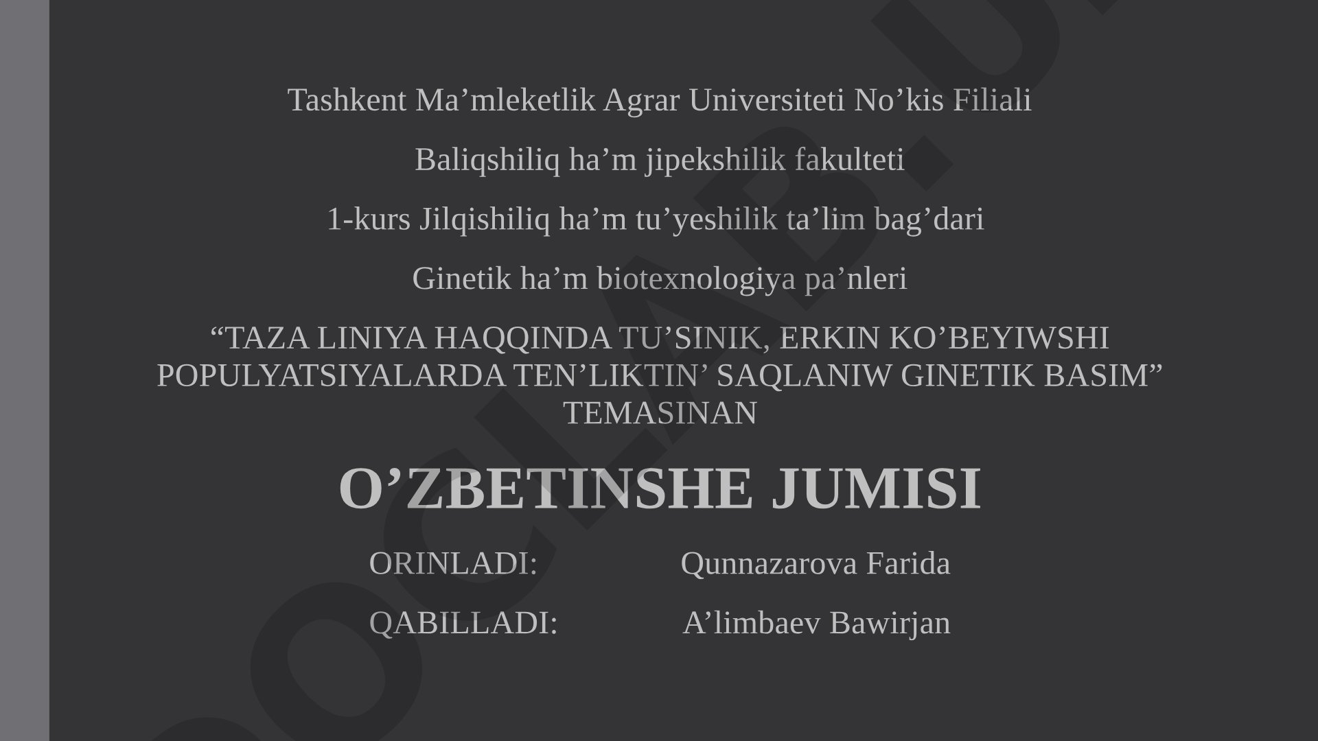 Taza liniya haqqında tüsnik, erkin ko’beyiwshi populyatsiyalarda ten’liktin’ saqlaniw ginetik basim