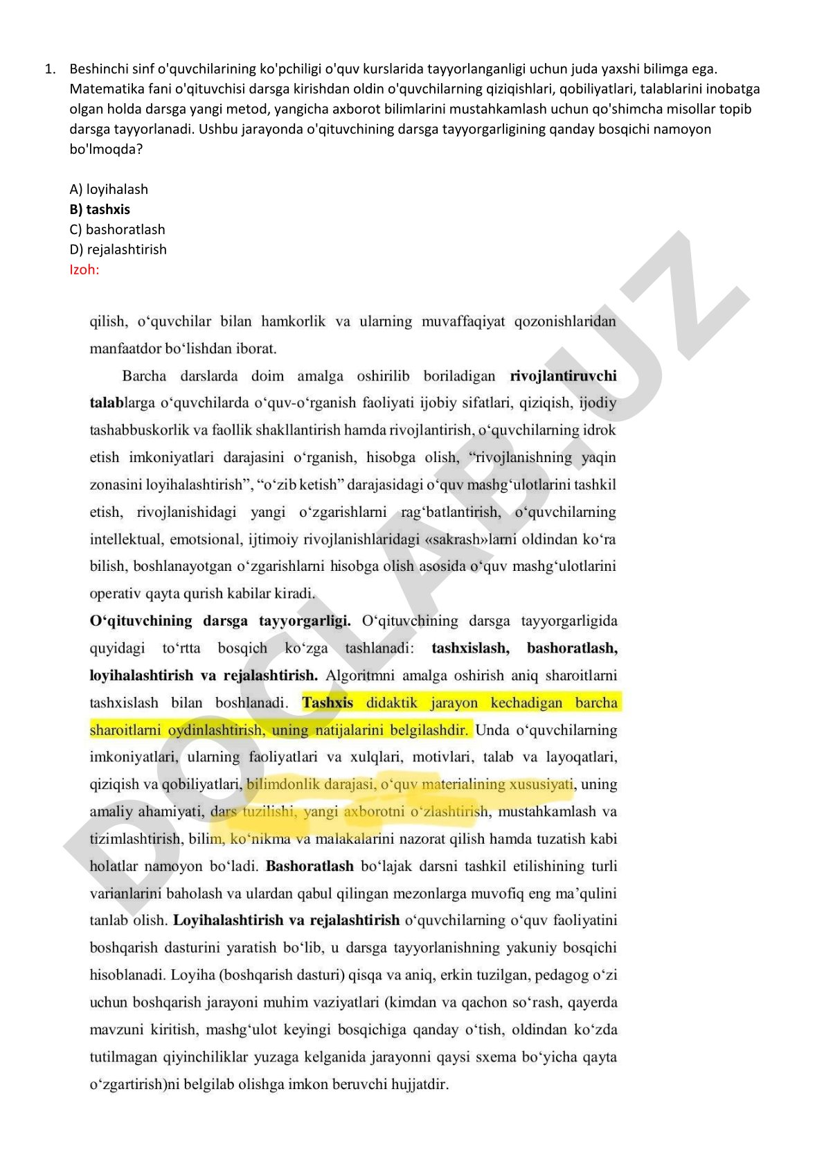 O'qituvchining darsga tayyorgarlik bosqichlari va mantiqiy xulosalar