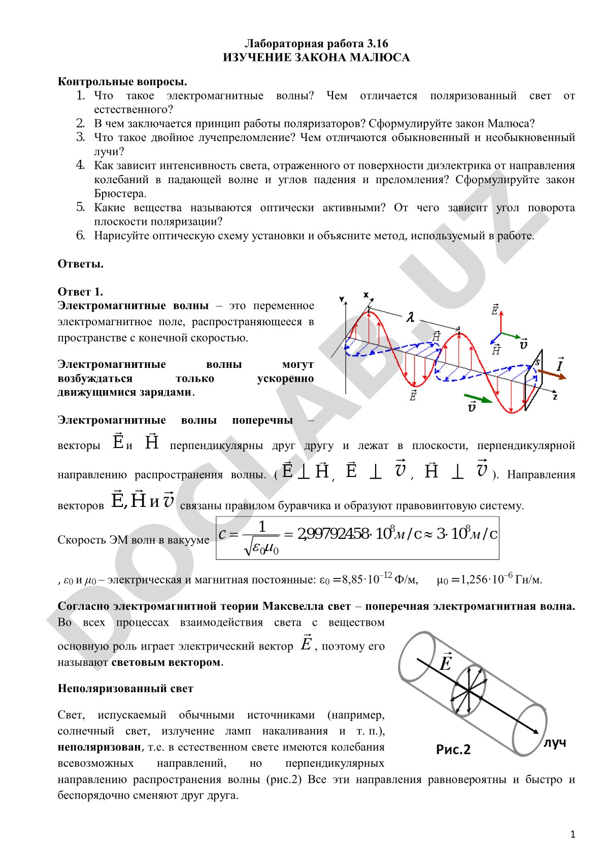 Изучение закона Малюса