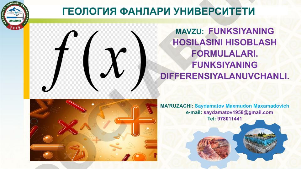 Funksiyaning hosilasini hisoblash formulalari va differensiyalanuvchanligi