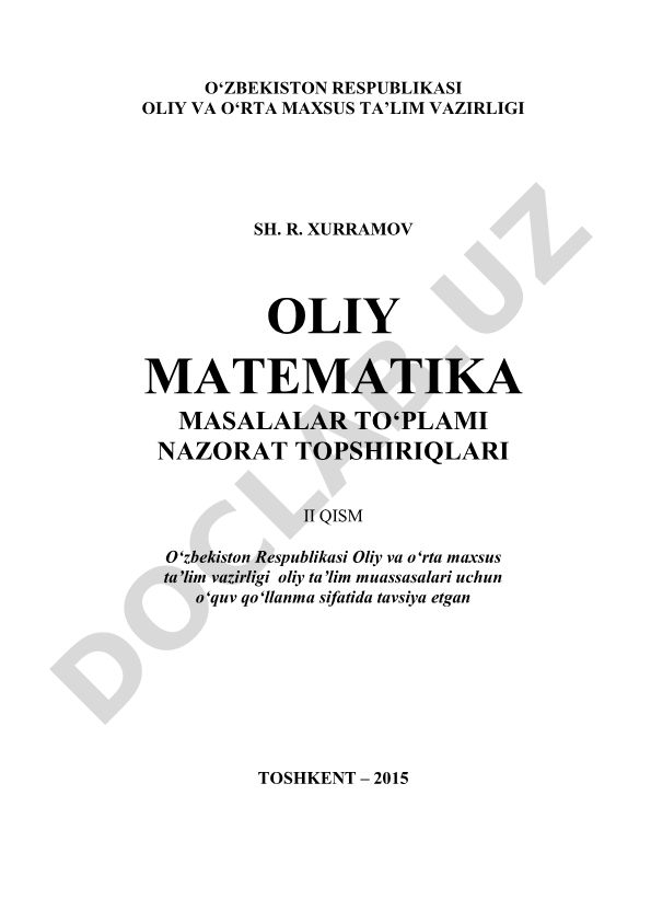 Oliy matematika masalalar to'plami va nazorat topshiriqlari