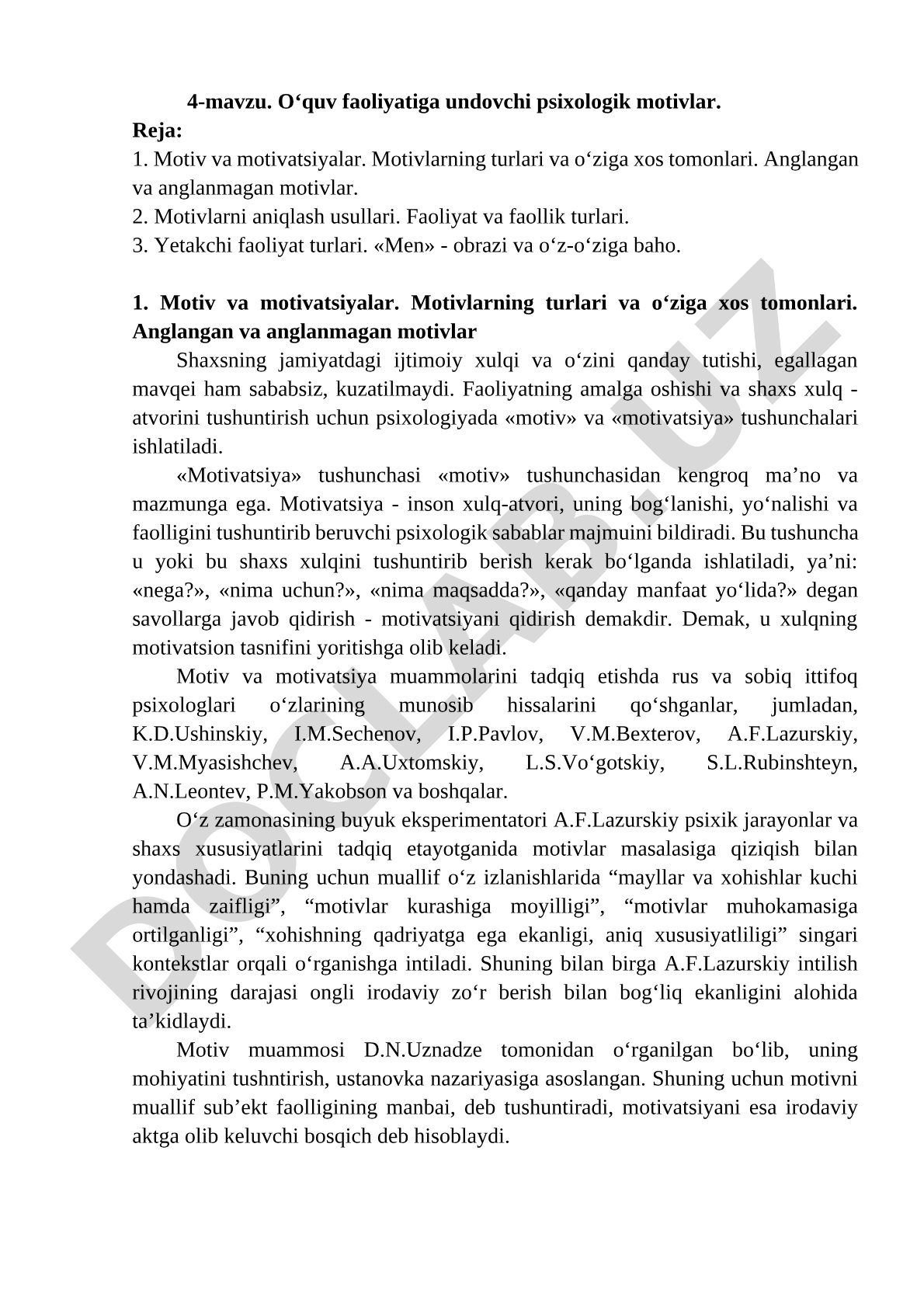 O‘quv faoliyatiga undovchi psixologik motivlar