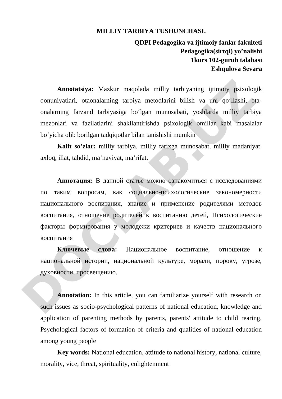Milliy tarbiya tushunchasi
