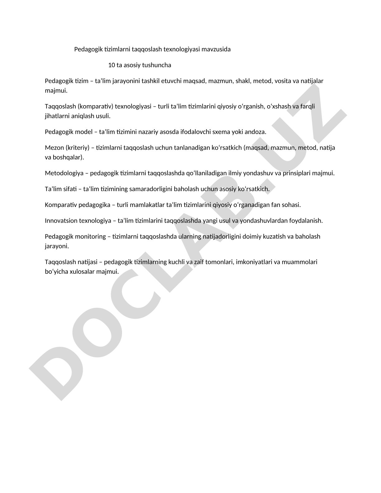 Pedagogik tizimlarni taqqoslash texnologiyasi