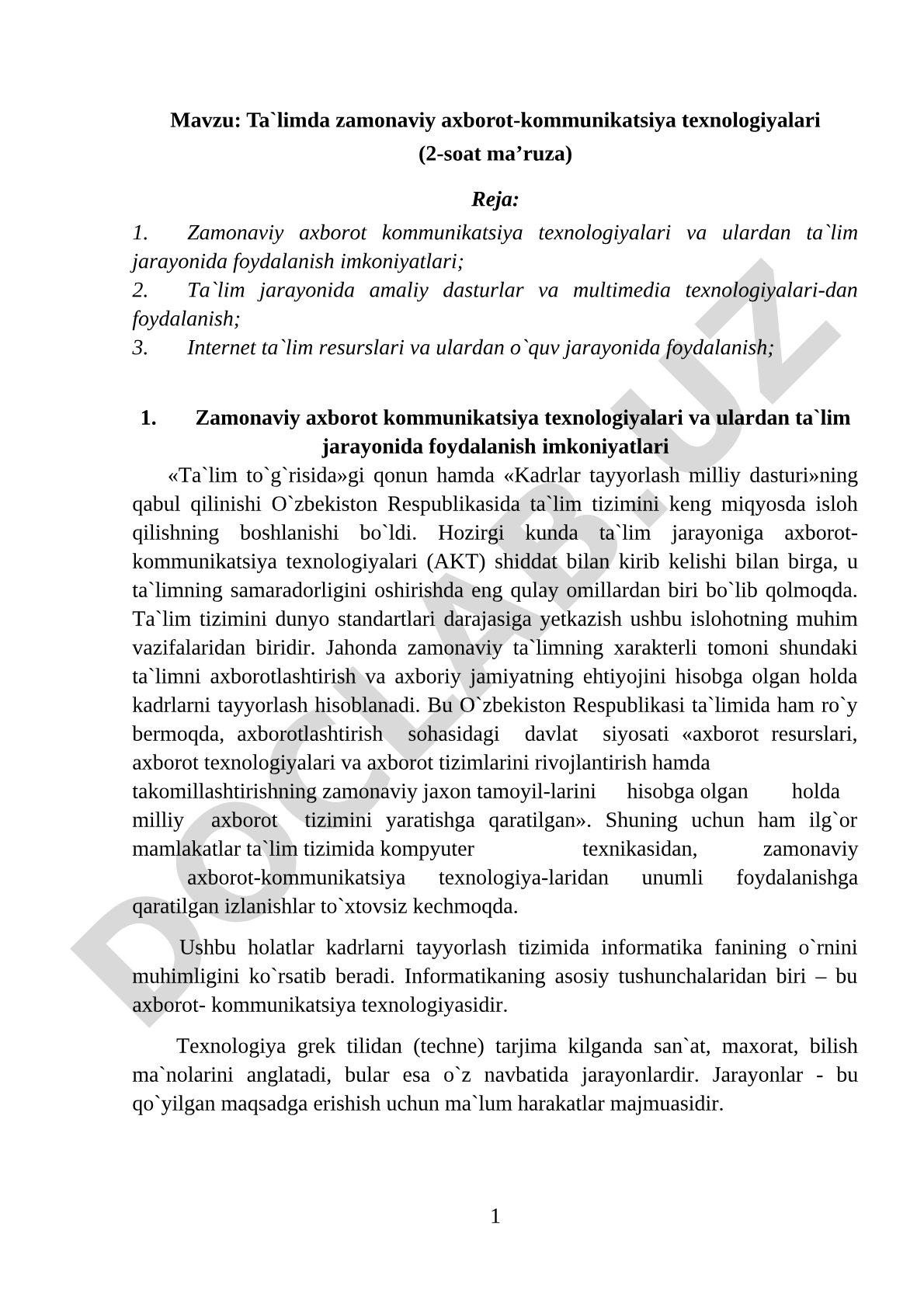 Ta`limda zamonaviy axborot-kommunikatsiya texnologiyalari (2-soat ma’ruza)