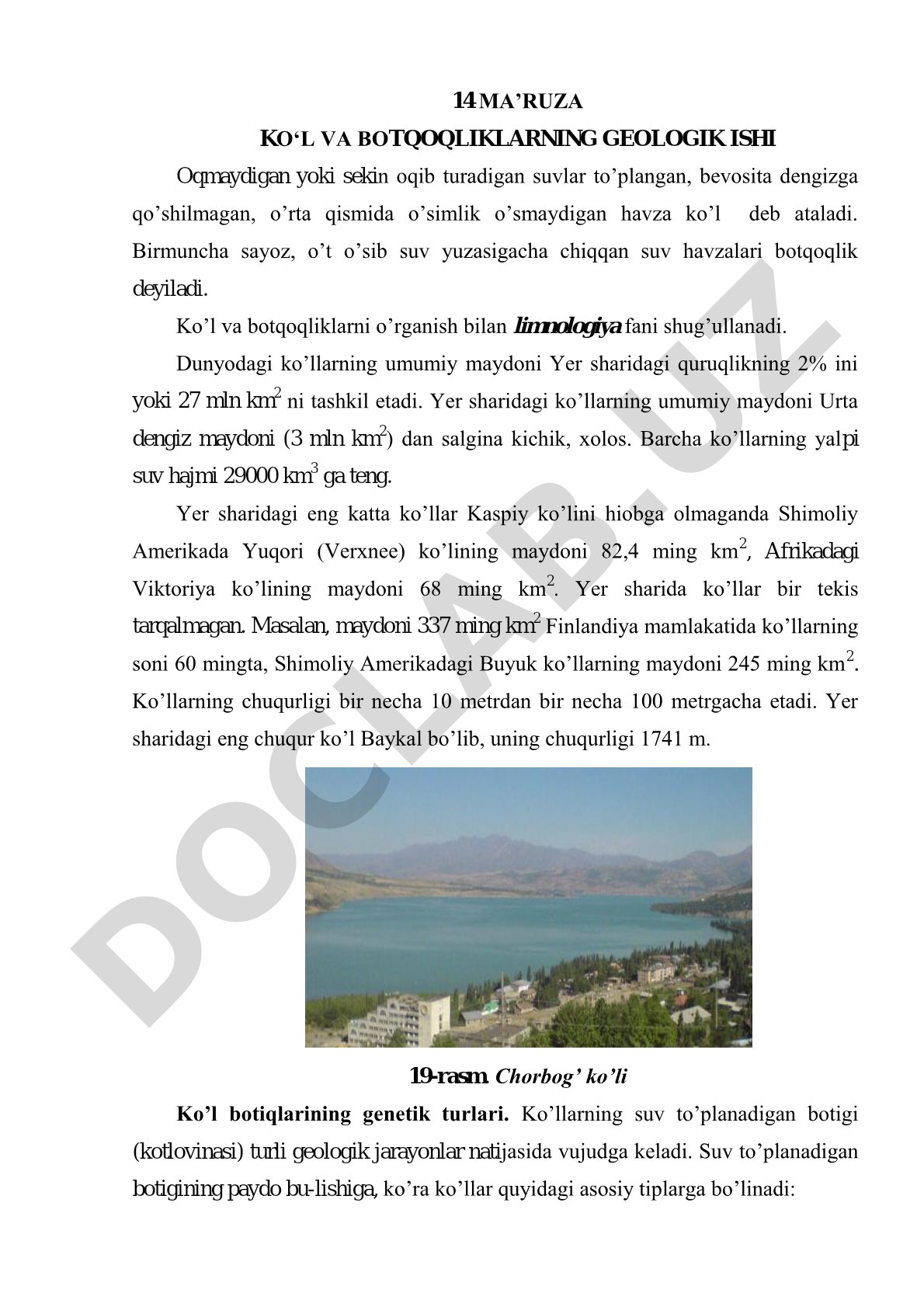 Ko'l va botqoqliklarning geologik ishi