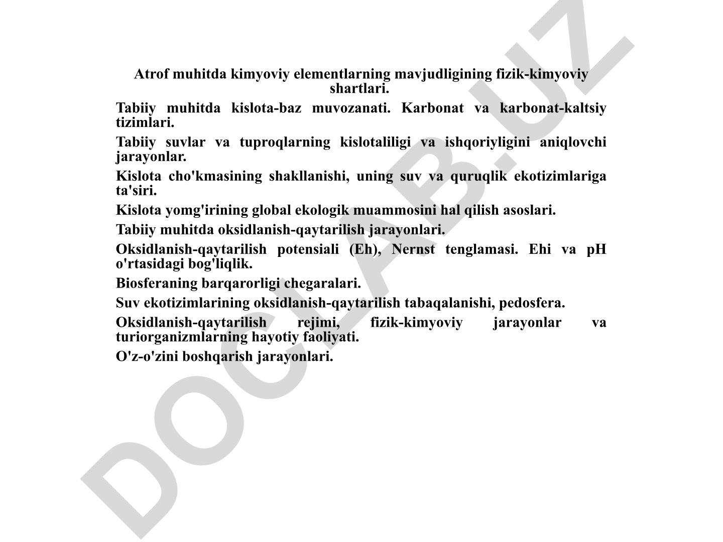 Atrof muhitda kimyoviy elementlarning mavjudligi va kislota-baz muvozanati