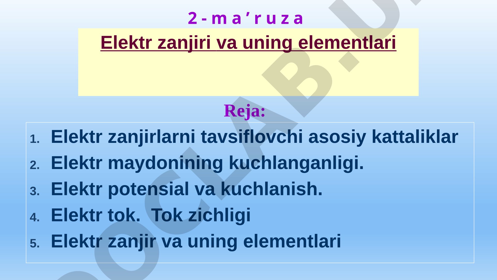 Elektr zanjiri va uning elementlari
