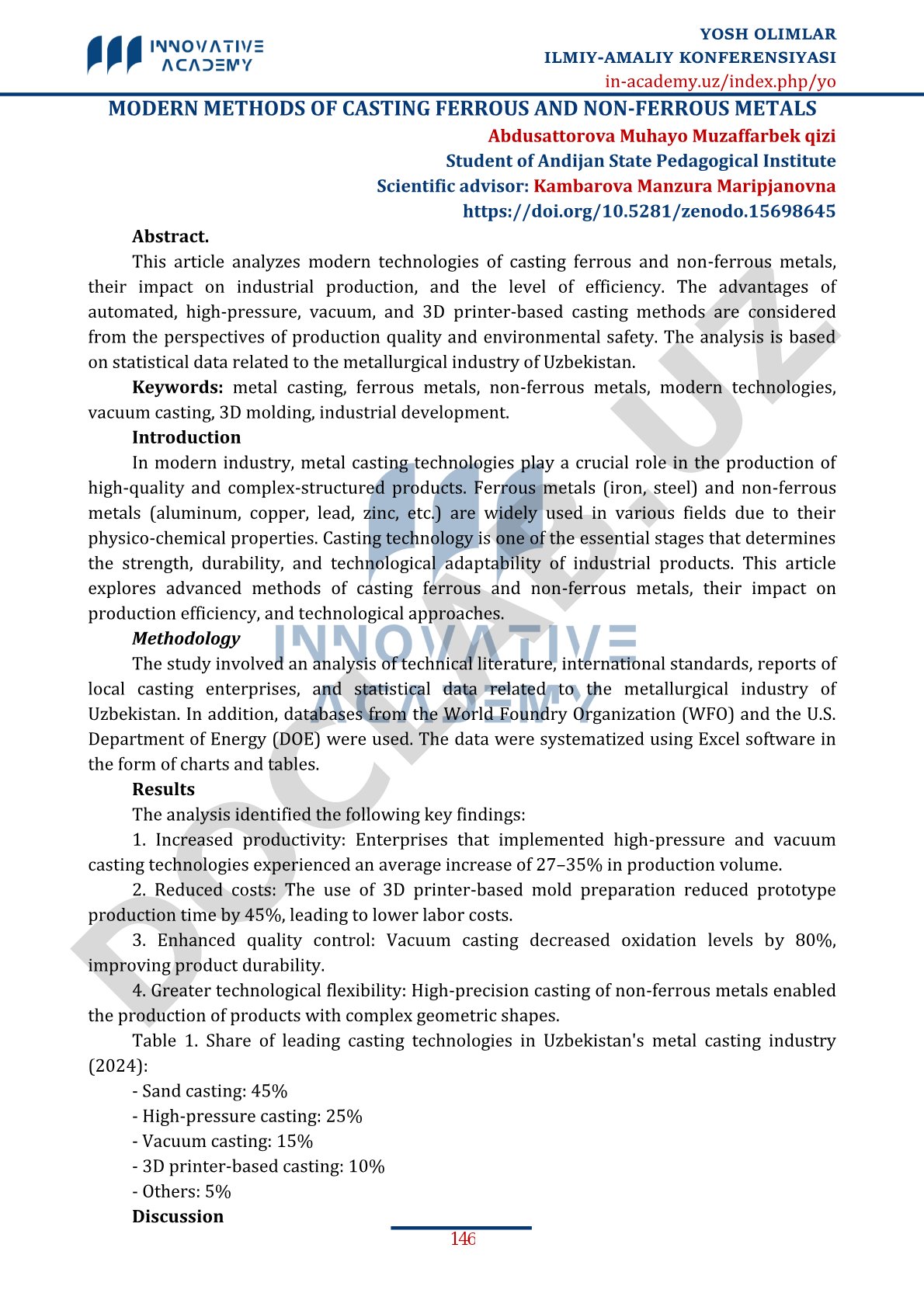 Modern Methods of Casting Ferrous and Non-Ferrous Metals