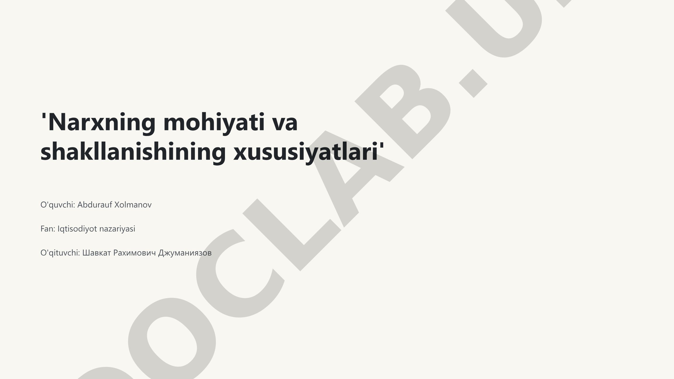 Narxning mohiyati va shakllanishining xususiyatlari