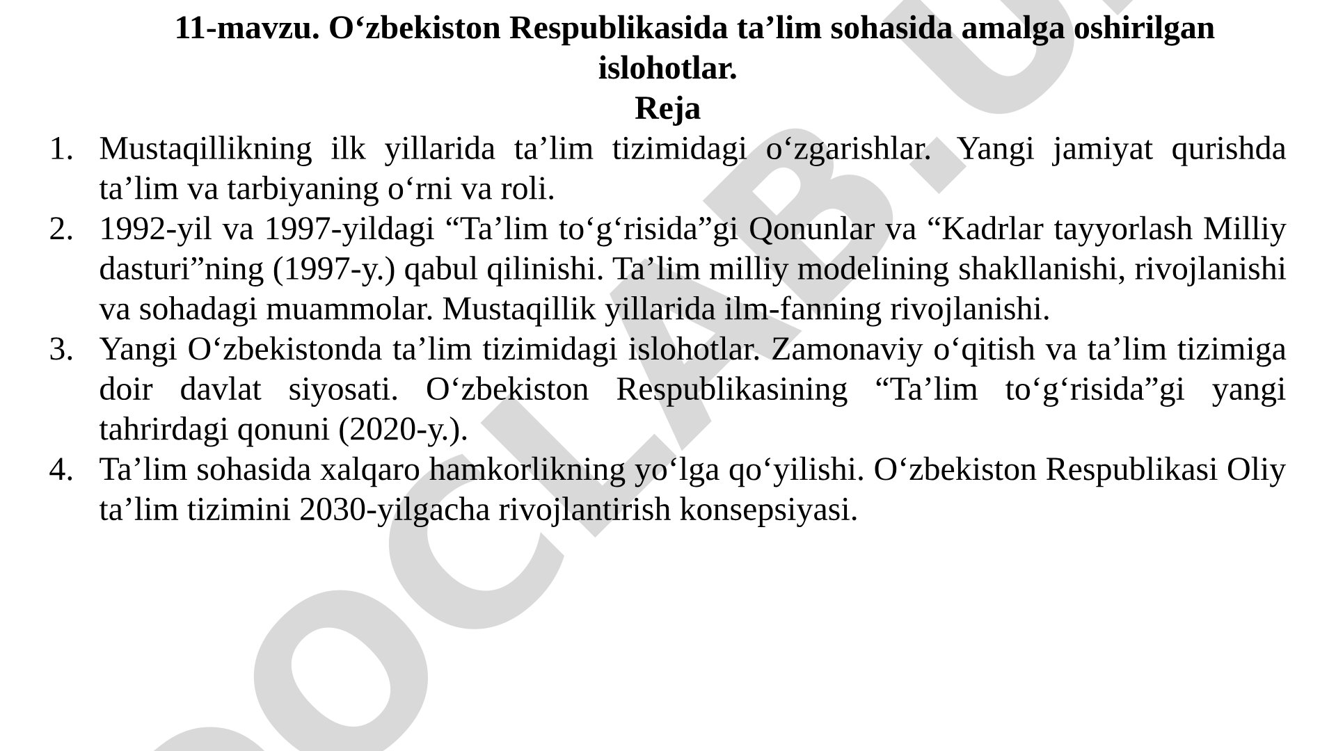O‘zbekiston Respublikasida ta’lim sohasida amalga oshirilgan islohotlar