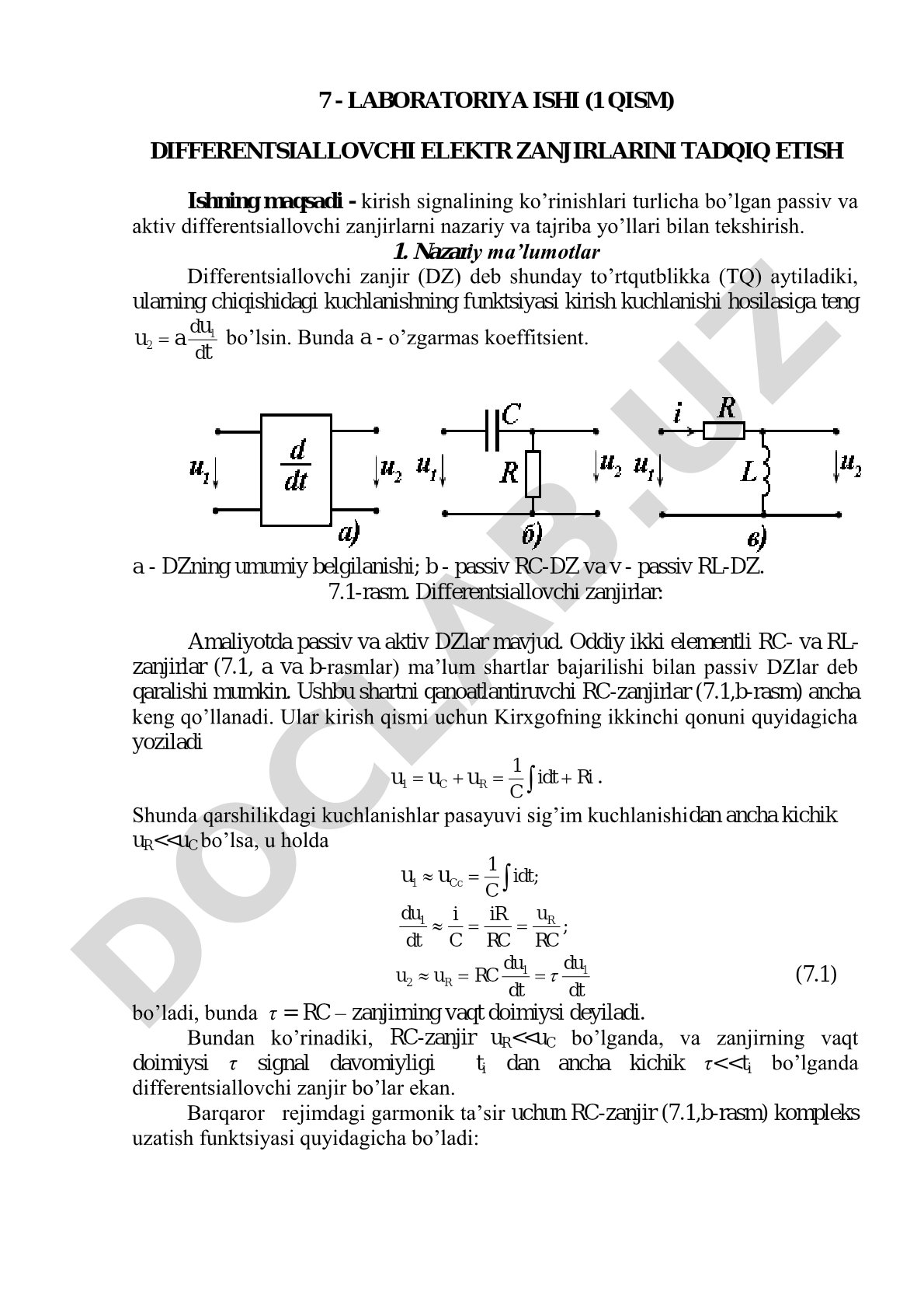 Differentsiallovchi elektr zanjirlarini tadqiq etish