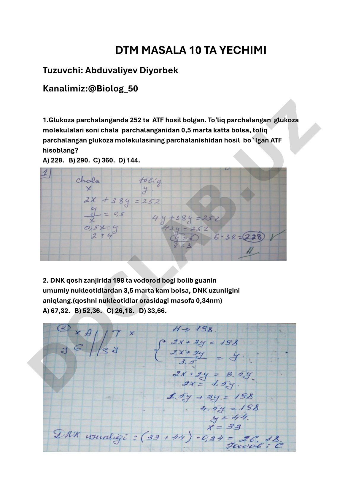 DTM biologiya masalalari yechimlari