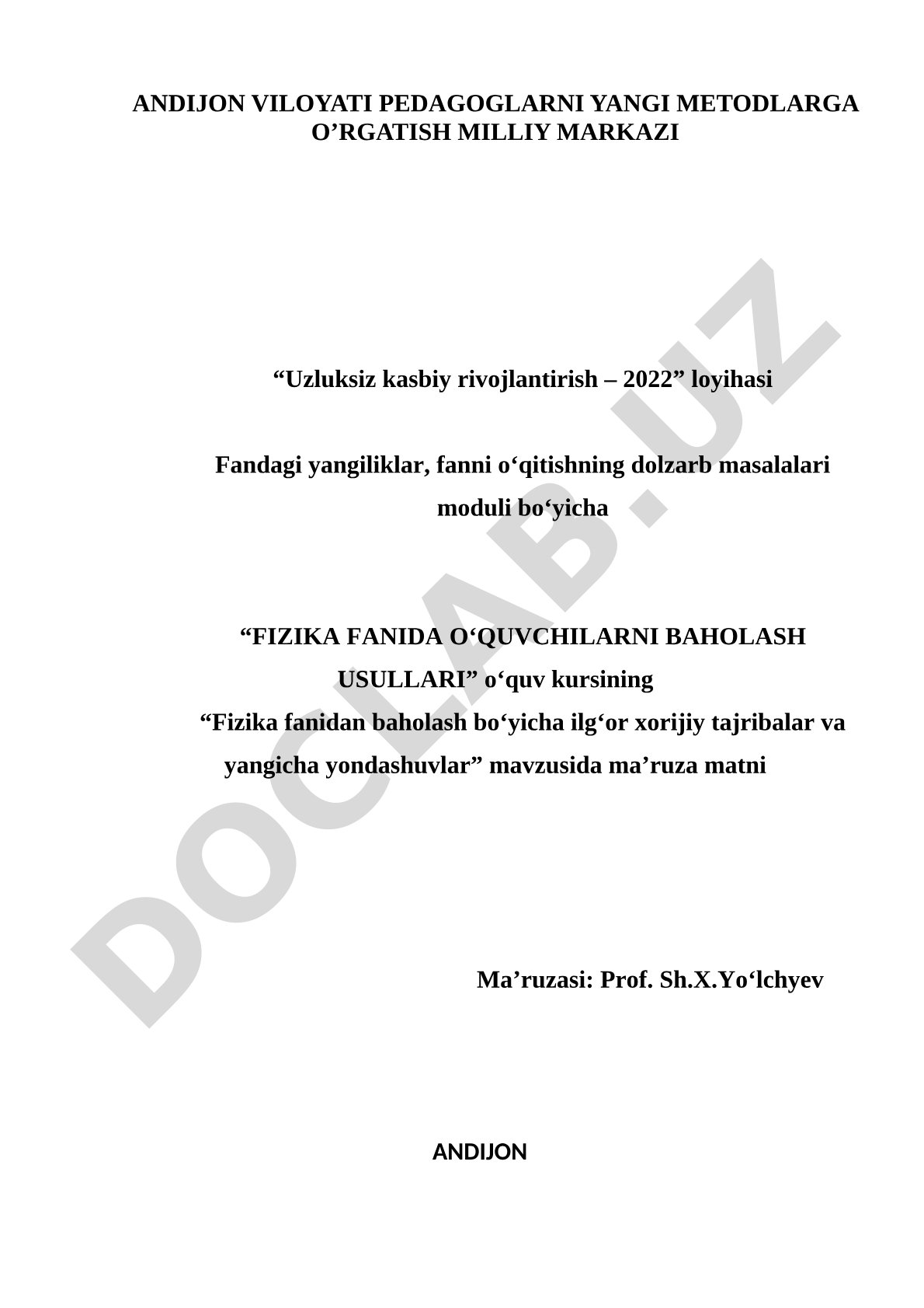 Fizika fanidan baholash bo'yicha ilg'or xorijiy tajribalar va yangicha yondashuvlar