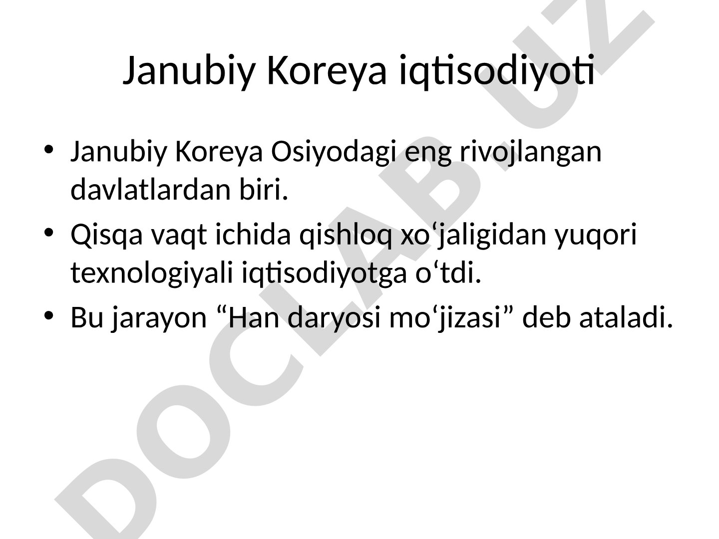 Janubiy Koreya iqtisodiyoti rivojlanishi va tarmoq tuzilishi