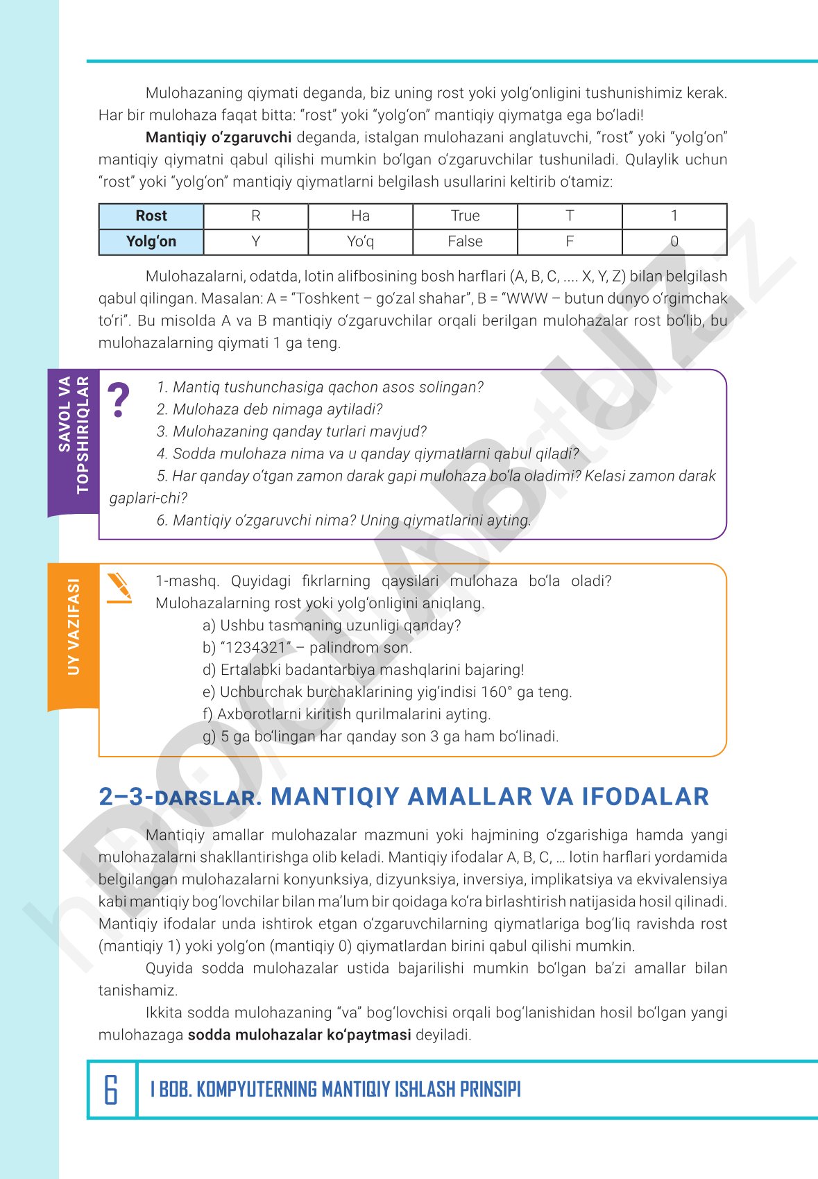 Kompyuterning mantiqiy ishlash prinsipi